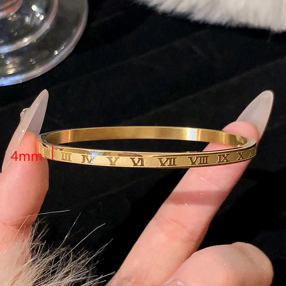 Sparkling Zirconia Inlaid Stainless Steel Stackable Bracelet Set For Women