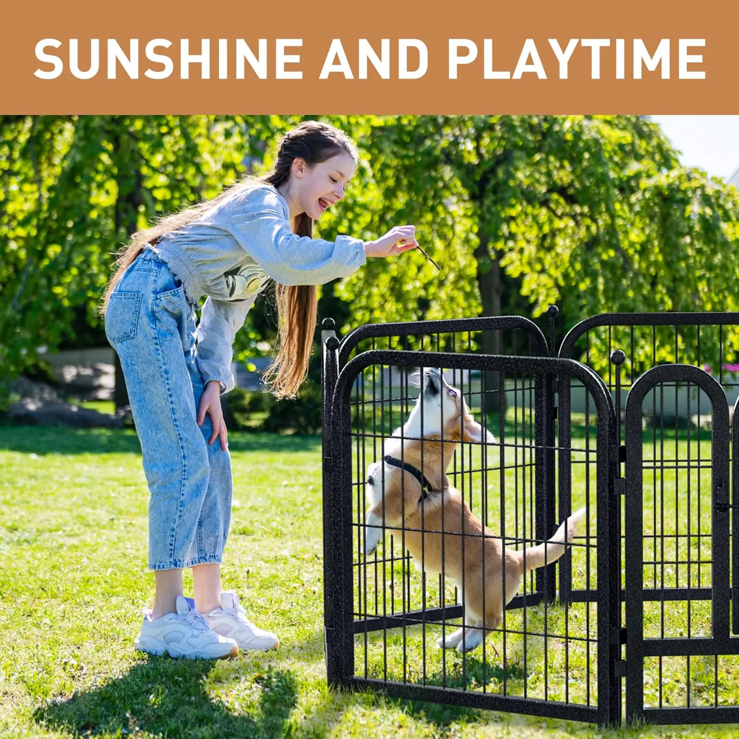 Studyset Portable Metal Dog Fence Indoor Outdoor Pet Pen