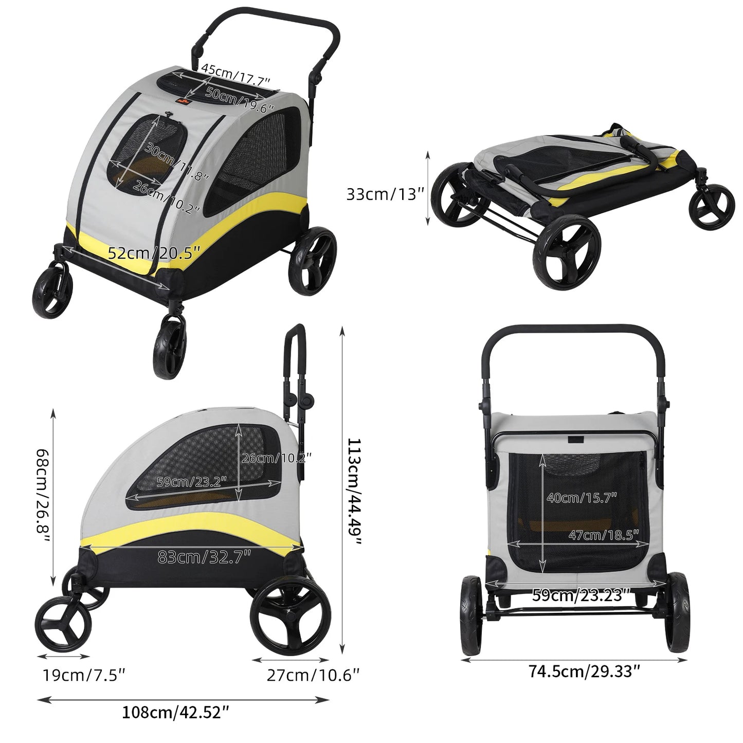 Premium Foldable Dog Stroller Four Wheel Pet Jogger
