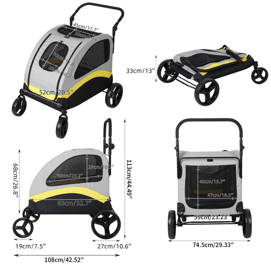 Four Wheel Foldable Pet Dog Stroller With Breathable Design