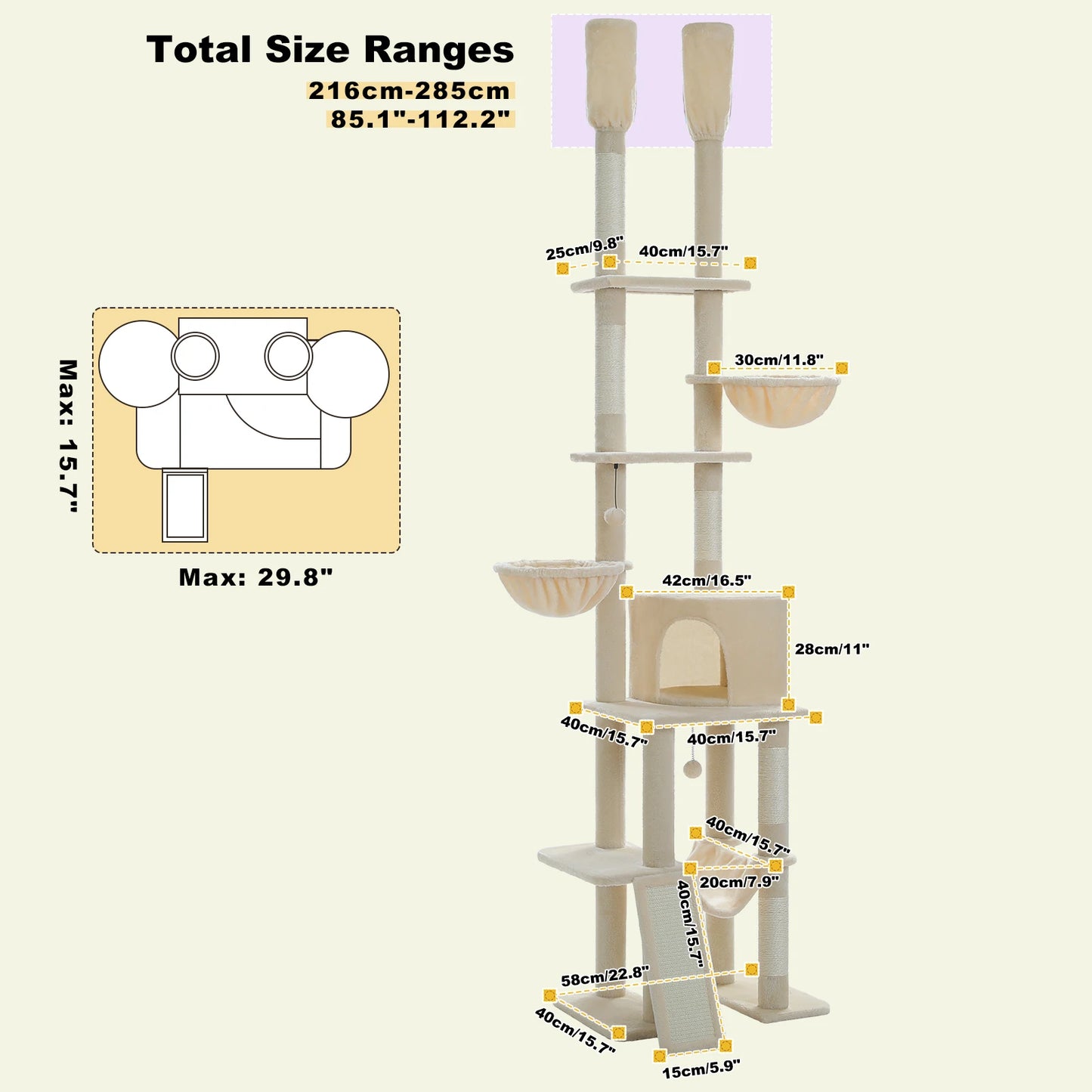 PAWZ Road Floor-To-Ceiling Cat Tree With Sisal Scratching Posts