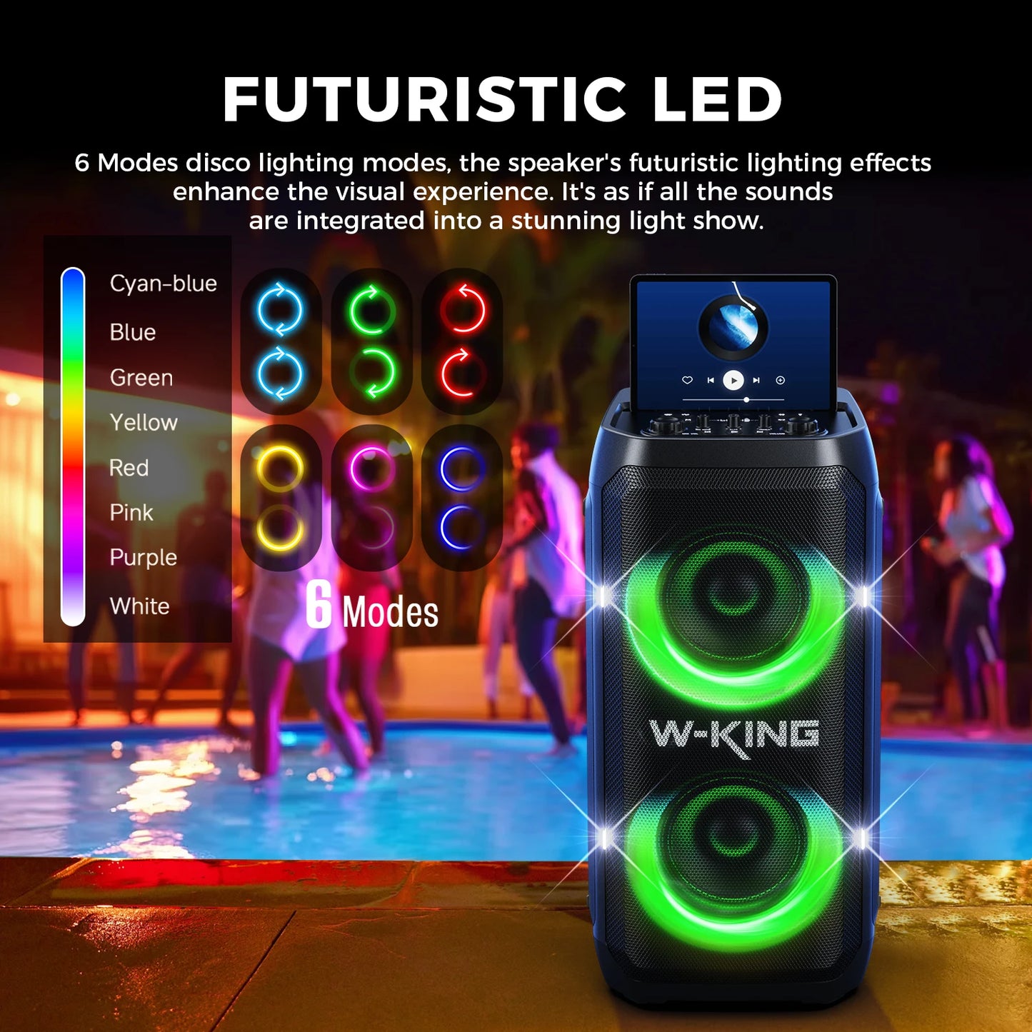 W-King T12 Portable Bluetooth Speaker Pro Sound and Light Show