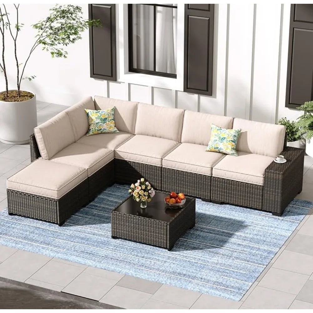 Guangbai All-Weather Outdoor Wicker Patio Furniture Set With Glass Table