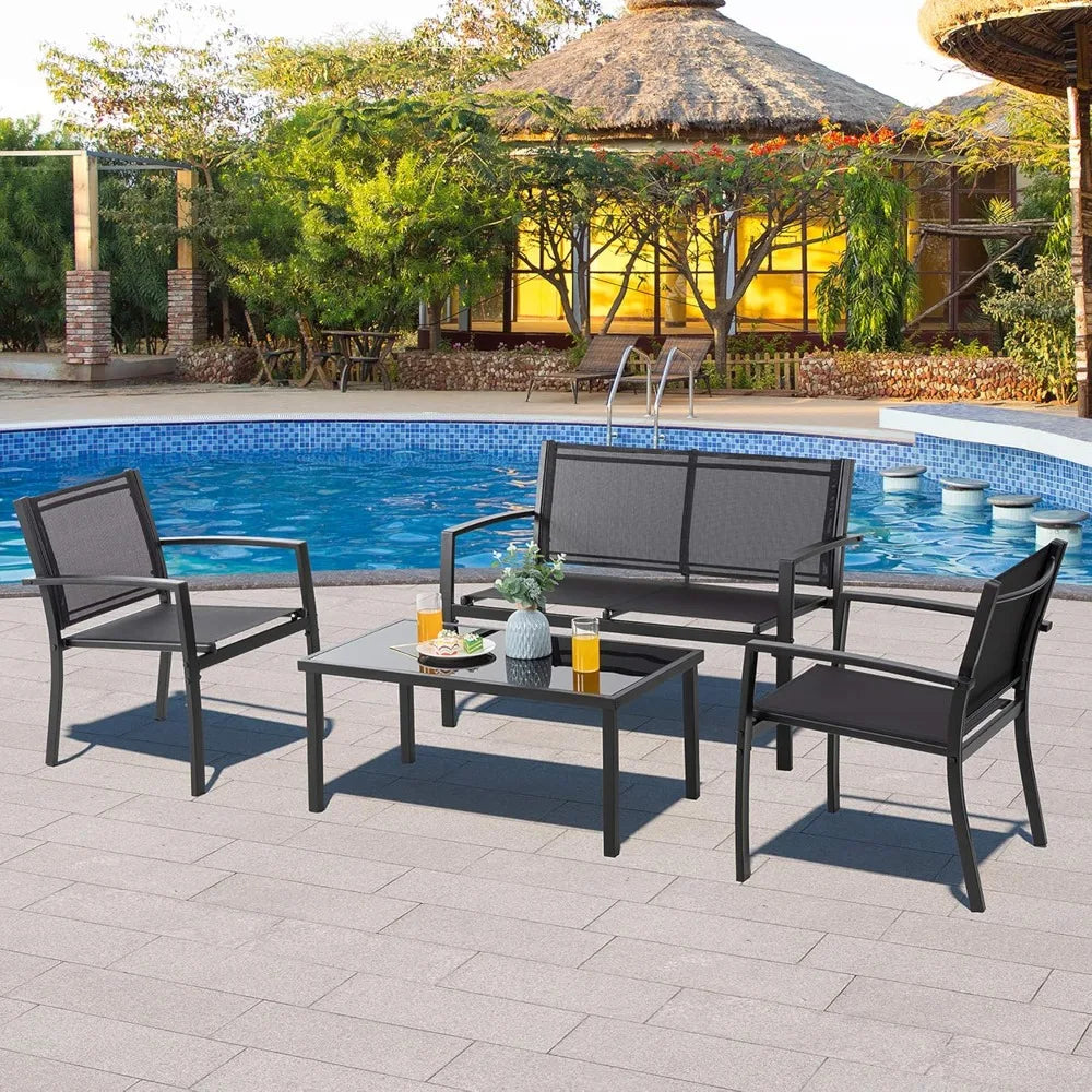 Outdoor 4-Piece Patio Furniture Set With Glass Coffee Table