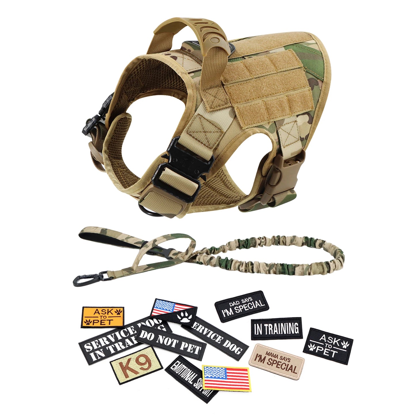 PETRAVELCN Military Dog Harness Vest With Leash Patches Set