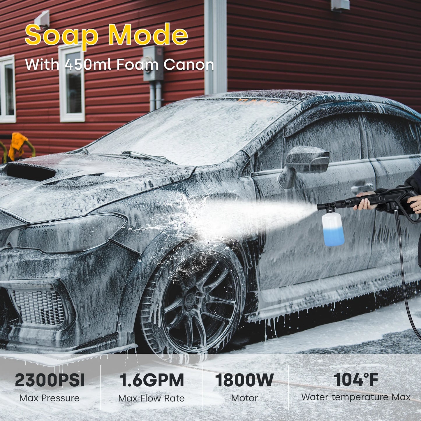 Enventor Pressure Washer 2300 PSI With 4 Nozzles Foam Cannon
