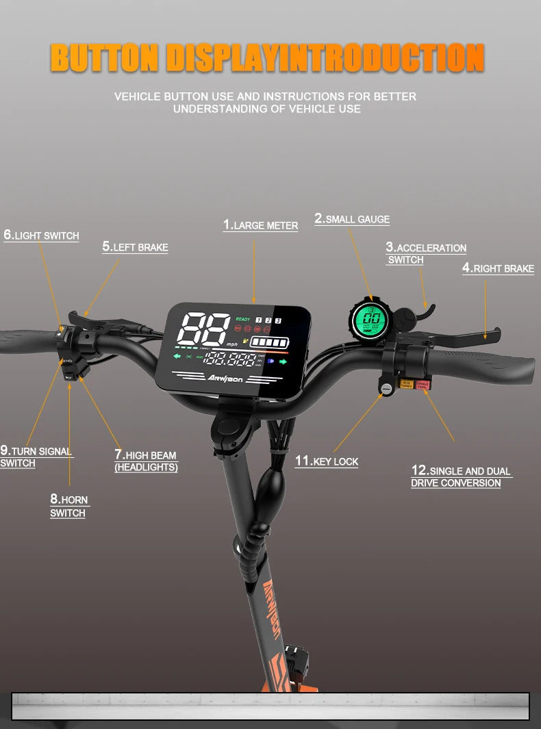 Arwibon GT08 Electric Scooter 5600W Top Speed 46 MPH Folding