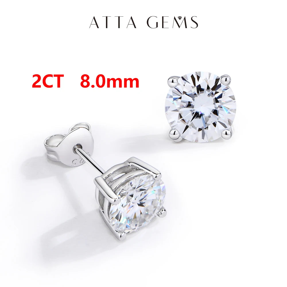 Attagems VVS1 Moissanite Four Claw Sterling Silver Stud Earrings