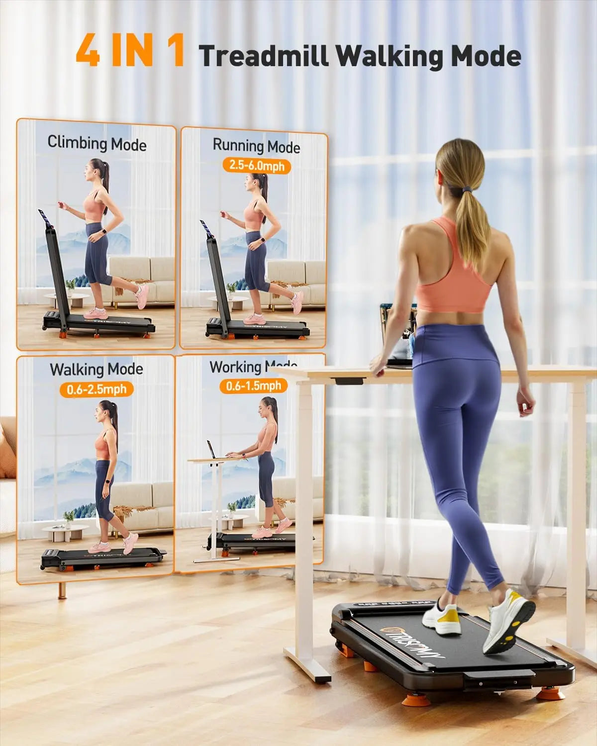 3.5HP Walking Pad Under Desk Treadmill With Incline Handle Bar