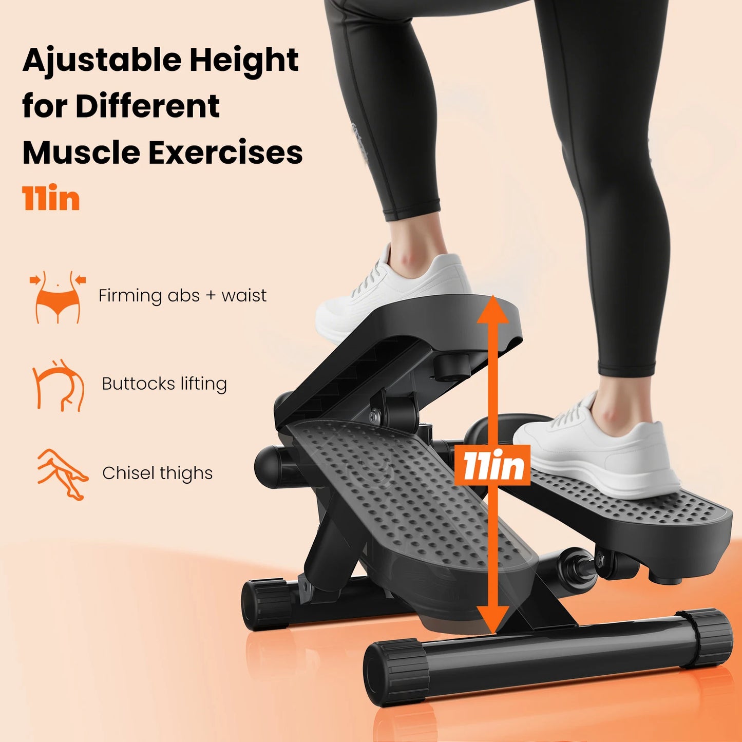 Mini Stepper With Resistance Bands Hydraulic Home Cardio Machine