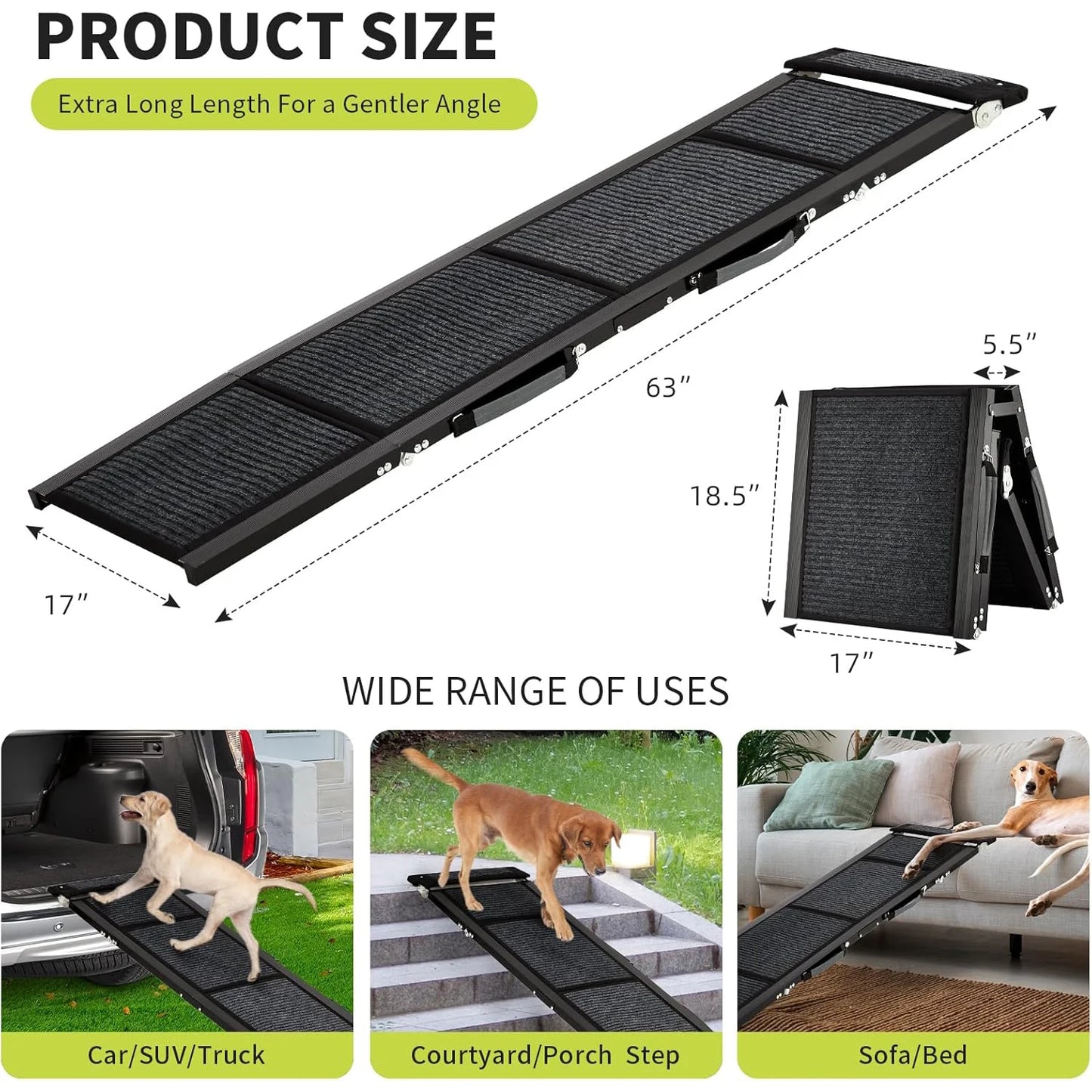 HiMISS Folding Car Dog Ramp Non-Slip Portable 250 LBS