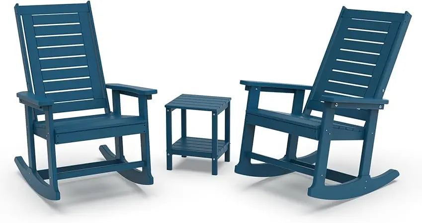 Outdoor Rocking Chair Set 3-Piece HDPE Plastic Porch Rockers