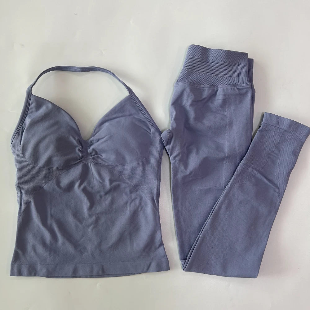 Seamless Gym Set For Women With Tank Top And High Waist Leggings