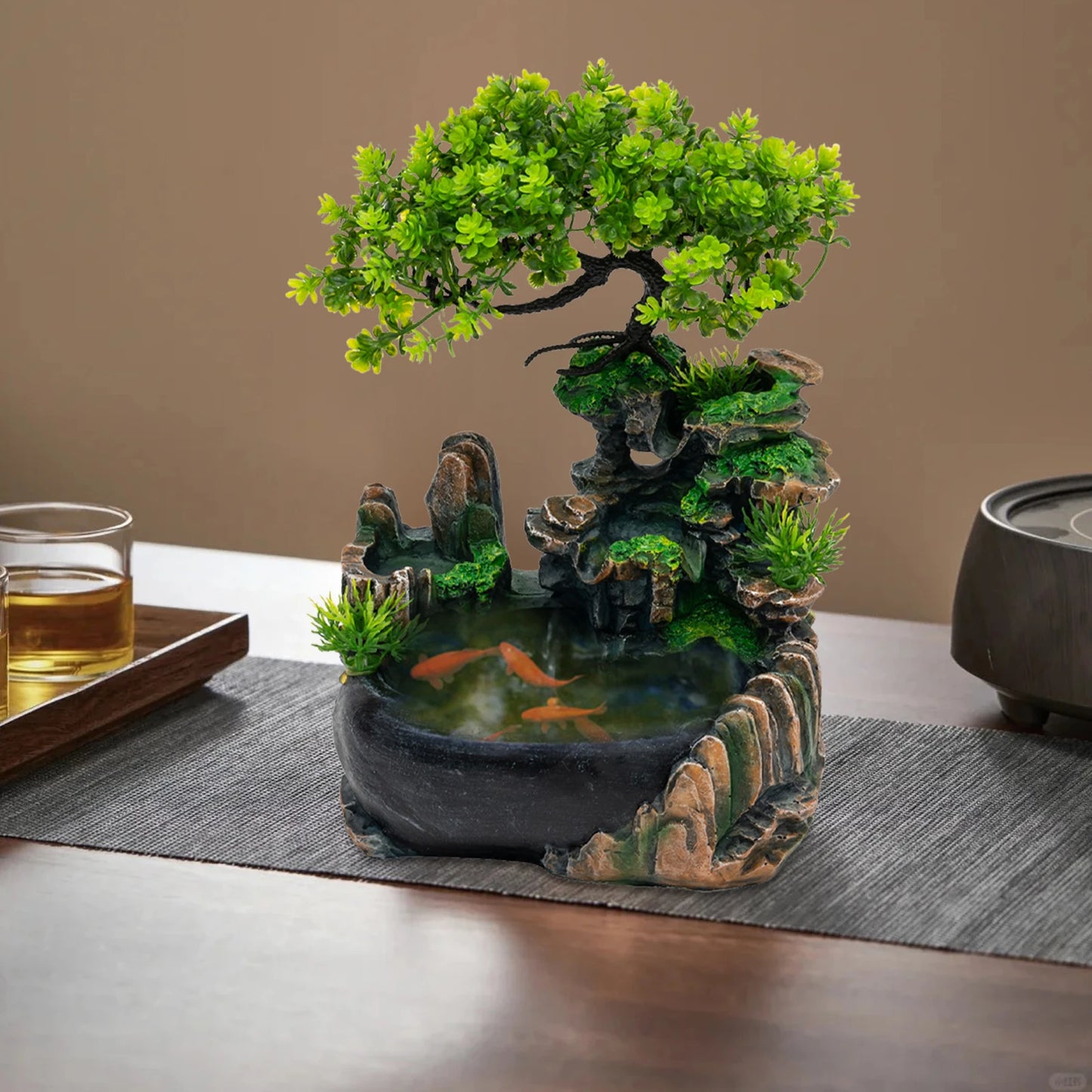 Indoor Tabletop Water Fountain With LED Lights And Atomizer