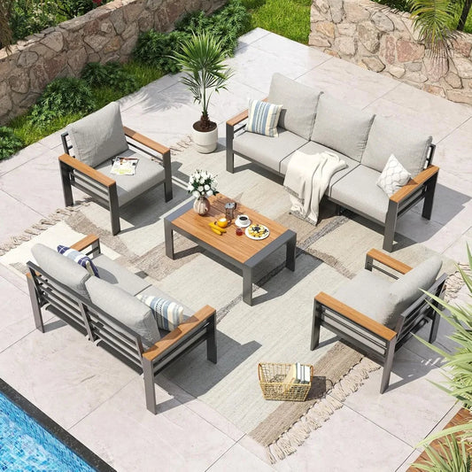 Aluminum Patio Furniture Set 7 Seats Outdoor Sectional with Cushions