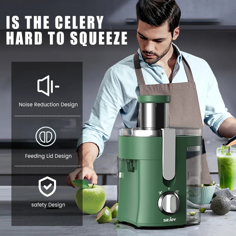 Sejoy Compact Fruits Juicer,500W Juice Extractor Machine Wide Mouth 3” Feed Chute for Fruit Vegetable Centrifugal Extractor