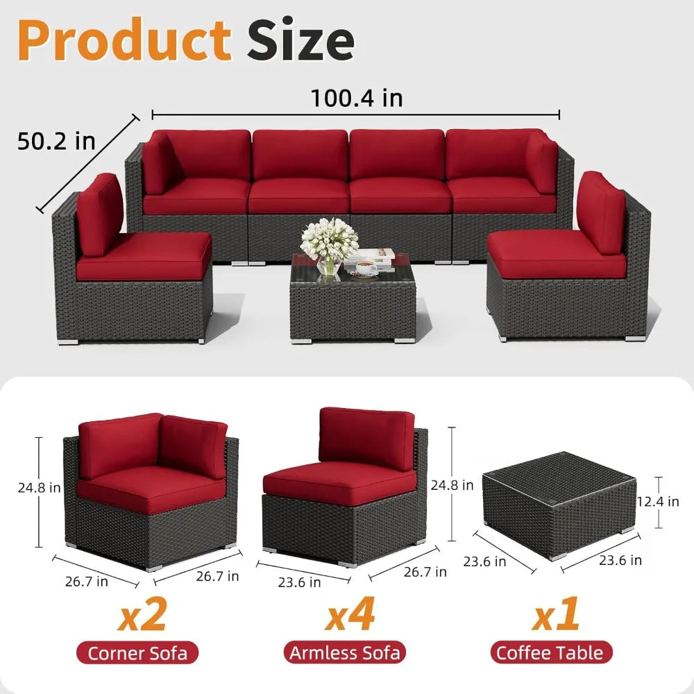 7-Piece Outdoor Patio Furniture Sofa Set With Glass Top Table