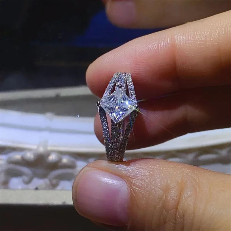 Princess Square Moissanite Engagement Ring Gold Plated Wedding Jewelry