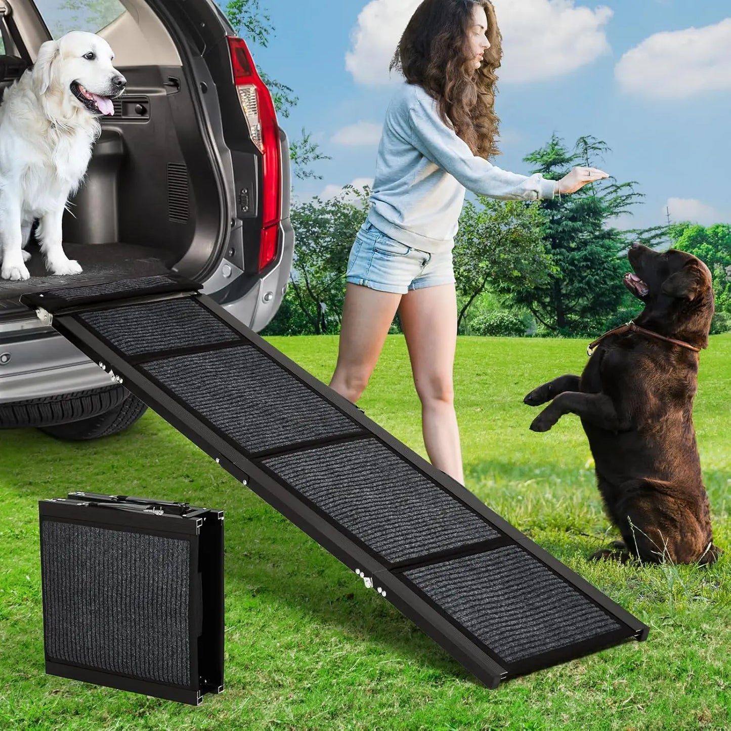 HiMISS Folding Car Dog Ramp Non-Slip Portable 250 LBS