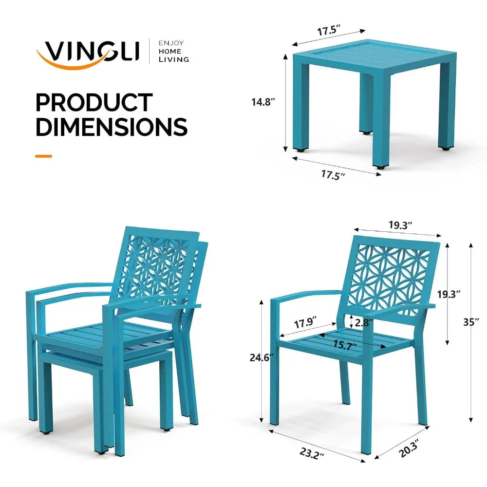 3 Piece Outdoor Bistro Set Stackable Metal Table And Chairs