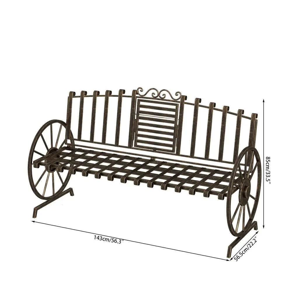 Patio Garden Bench With Builtin Table And Wagon Wheel Arms