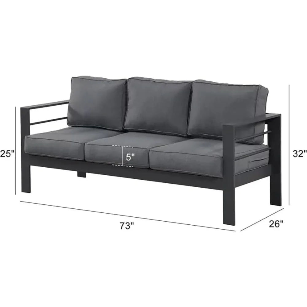 Outdoor Aluminum Patio Sofa Three Seater All Weather With Cushions
