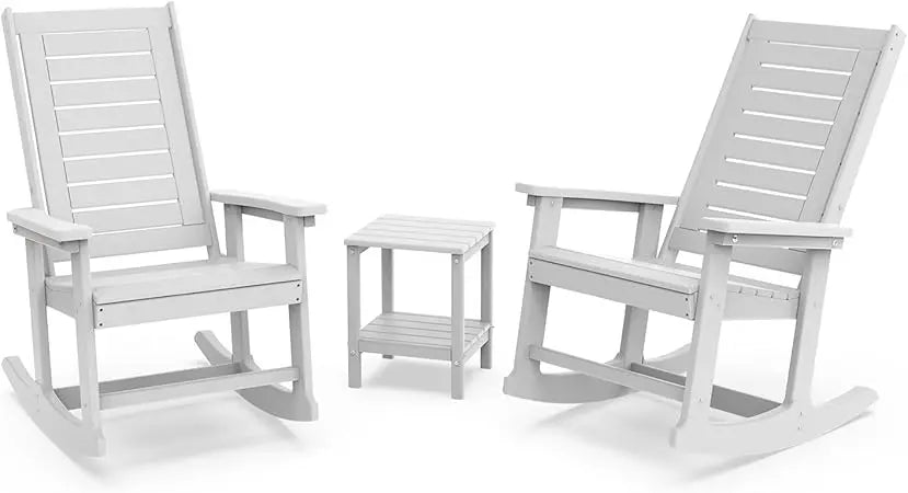 Outdoor Rocking Chair Set 3-Piece HDPE Plastic Porch Rockers