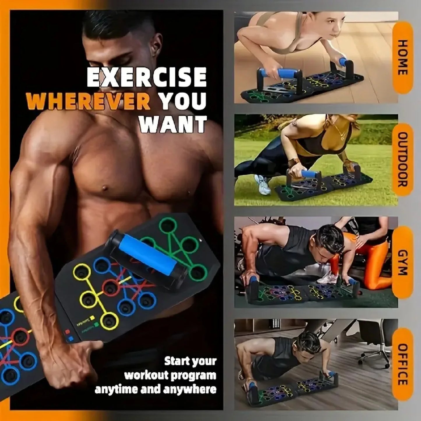 Portable Foldable Push Up Board With Handles Full Body Training