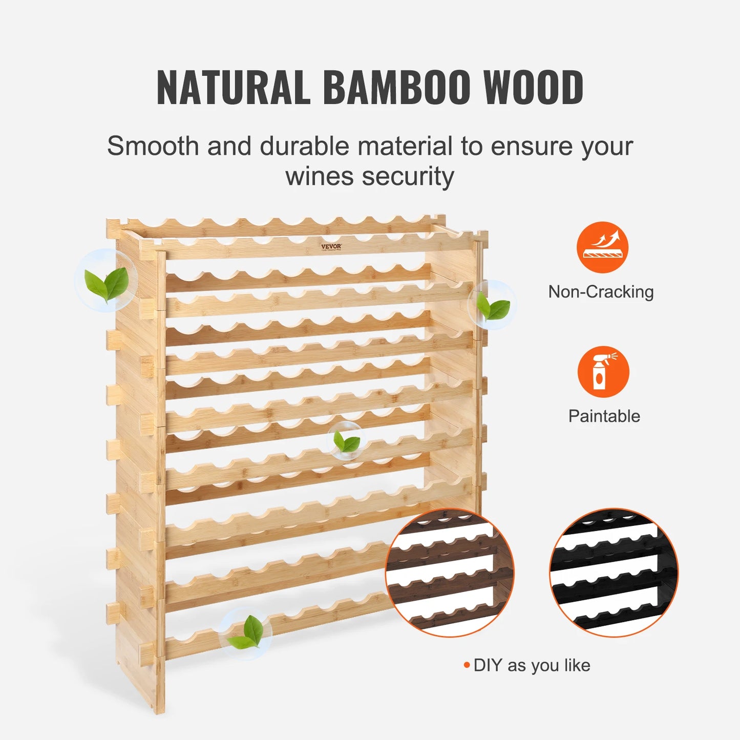 SucceBuy 8-Tier Stackable Bamboo Wine Rack Free Standing Display