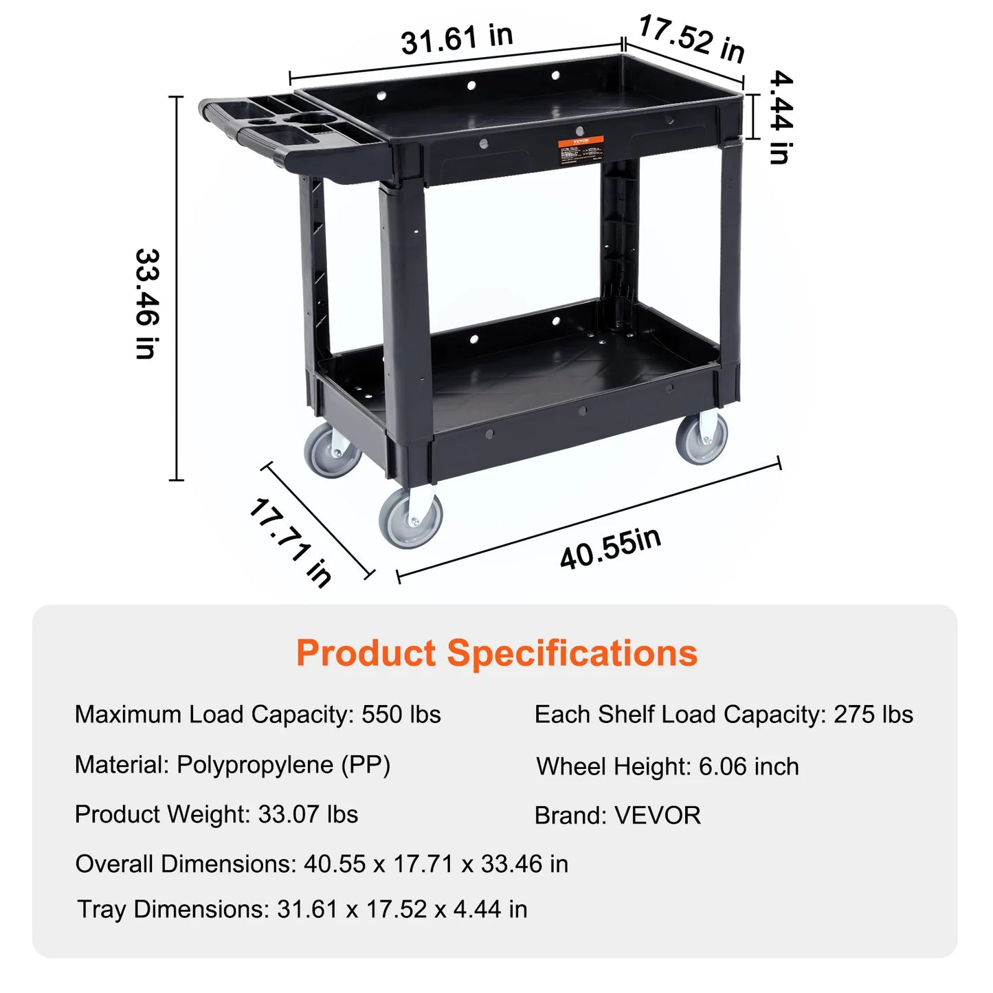 SucceBuy 3-Tier Utility Cart With 360 Degree Swivel Wheels And Ergonomic Handle