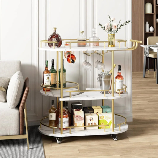 HobbyLane Bar Carts With Four-Tier Storage And Wine Rack