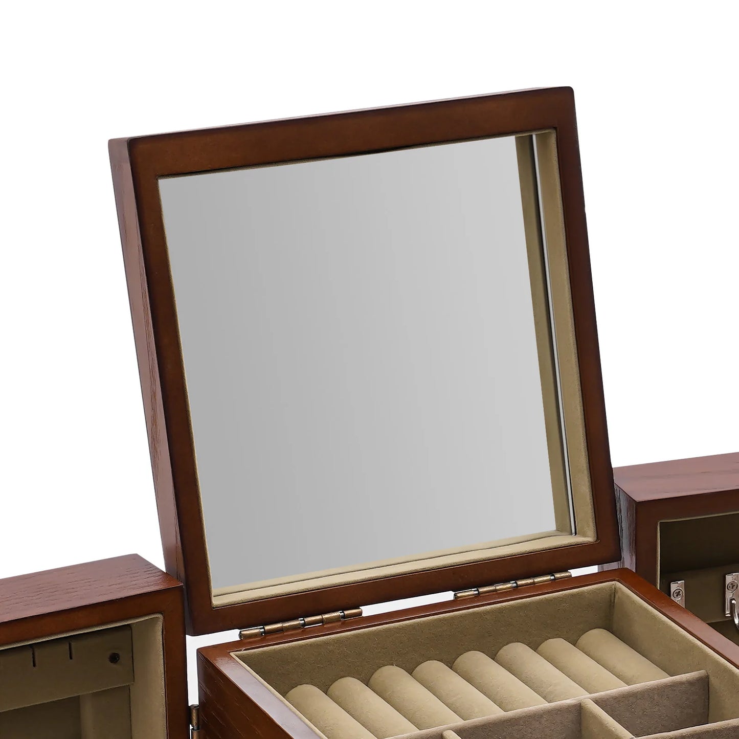 Five Layer Jewelry Box With Built In Mirror For Earrings