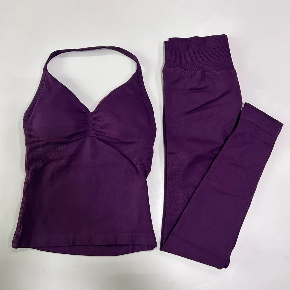 Seamless Gym Set For Women With Tank Top And High Waist Leggings