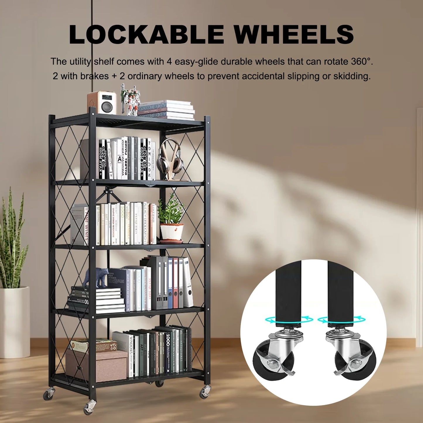 5 Tier Mobile Metal Storage Shelving Unit With Wheels
