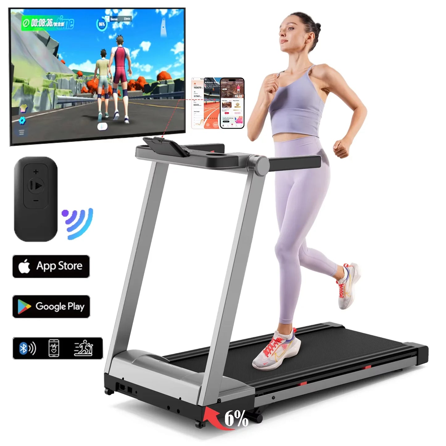 Superun 3.5HP Foldable Incline Treadmill With Handle Bar Holder