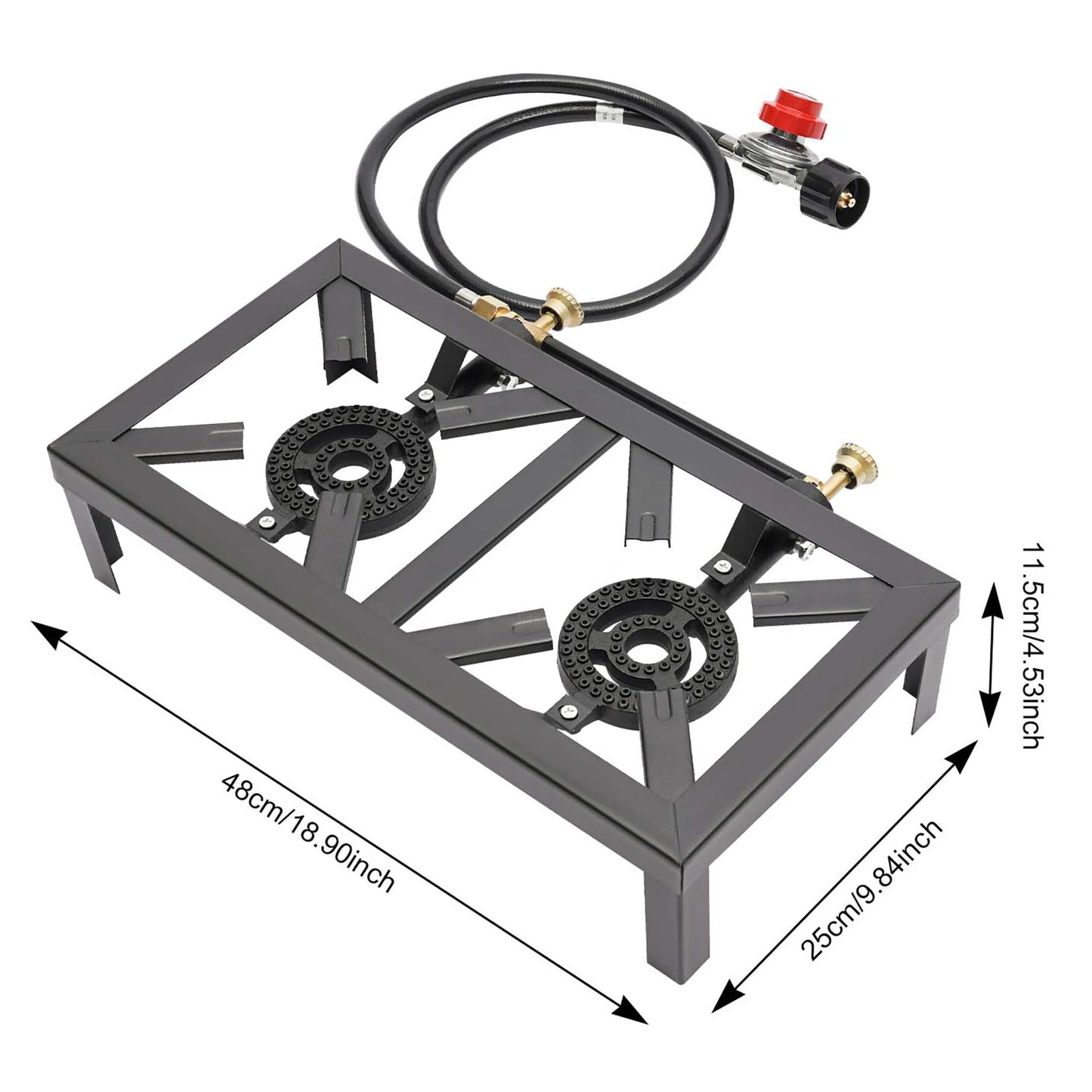 Portable Outdoor Double Burner Gas Stove With Adjustable Regulator Hose