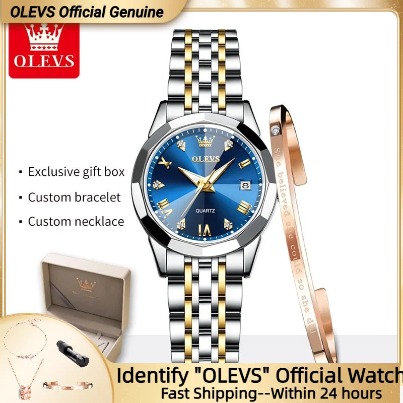 OLEVS 9931 Quartz Women's Watch Stainless Steel Dual Calendar Waterproof