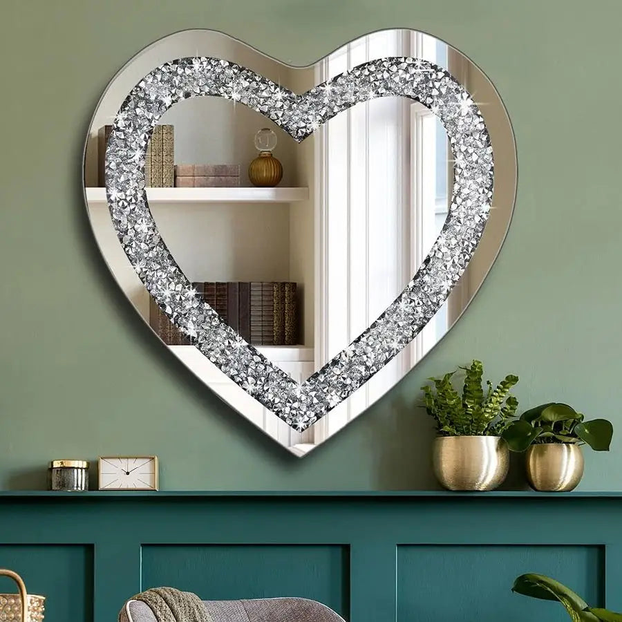 Crystal Crush Diamond Heart Shaped Mirror Frameless Wall Decor