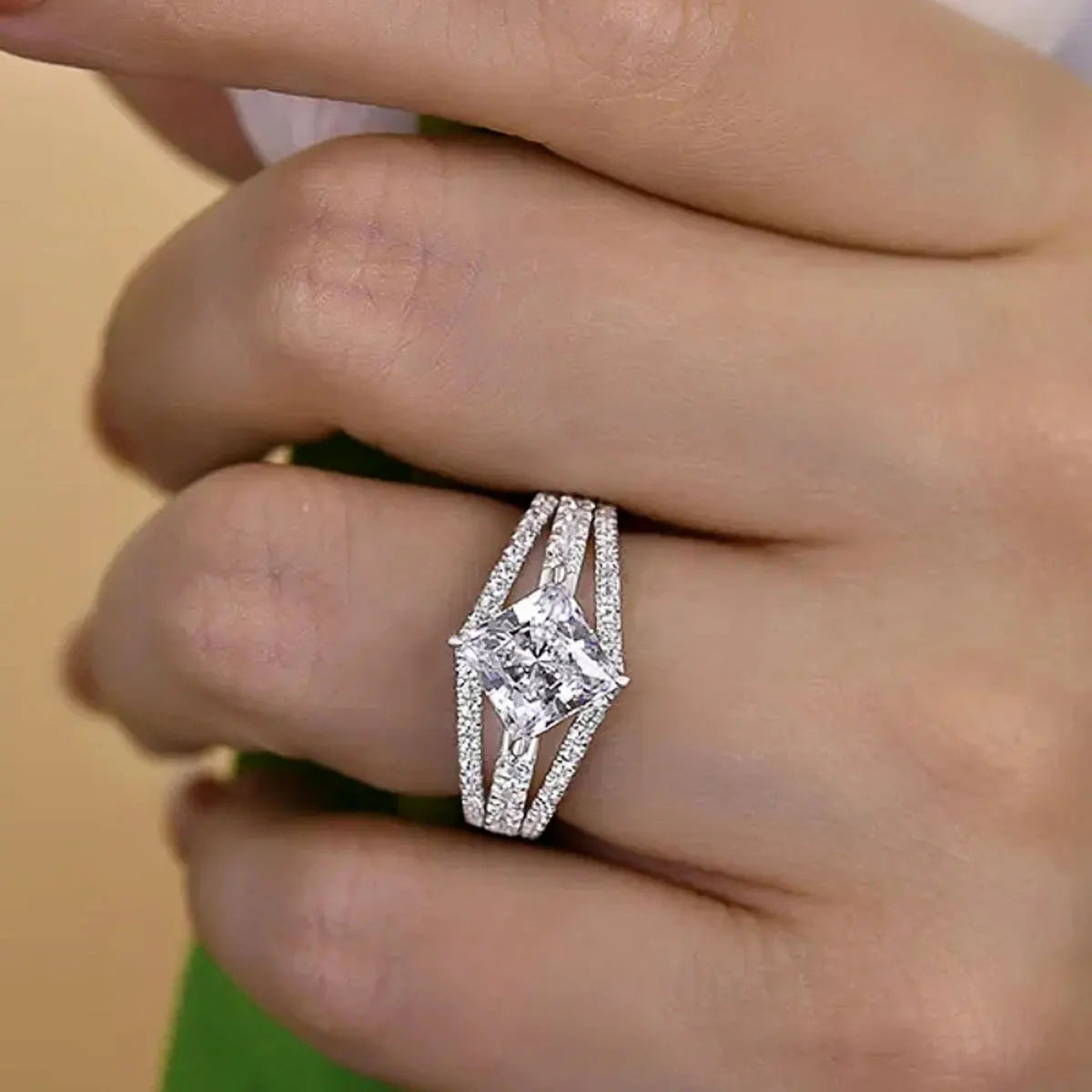 Princess Square Moissanite Engagement Ring Gold Plated Wedding Jewelry
