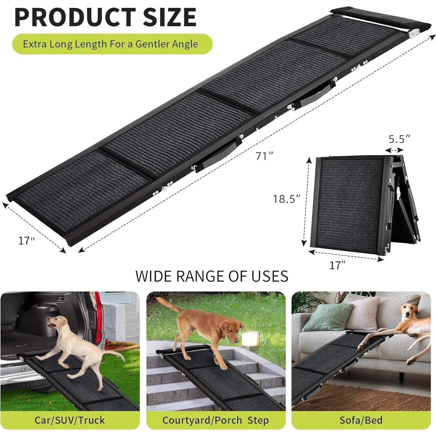HiMISS Folding Car Dog Ramp Non-Slip Portable 250 LBS
