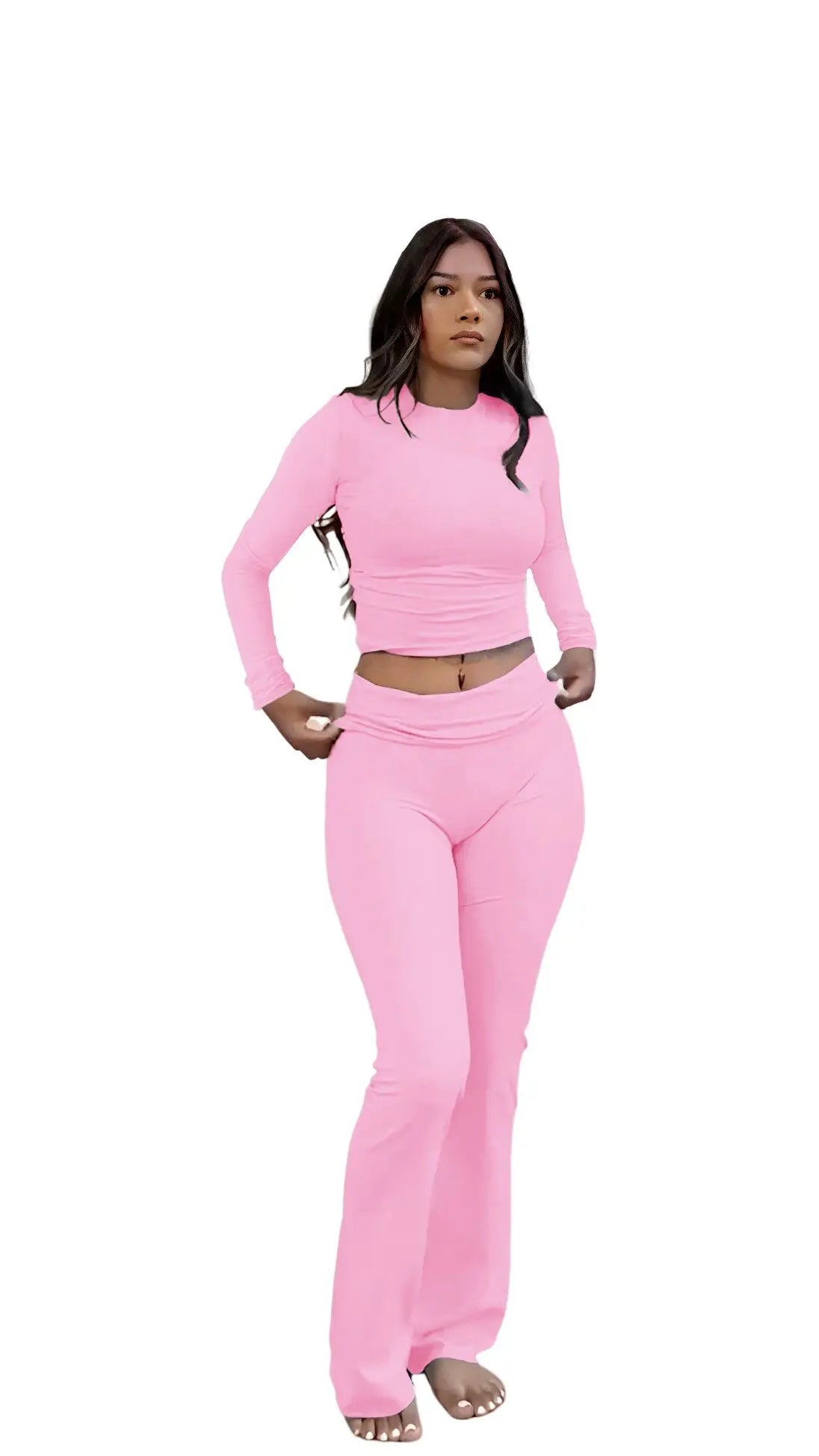 Women's Yoga Two Piece Set Long Sleeve Wide Leg