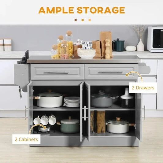 Rolling Kitchen Island Cart With Wheels And Stainless Steel Top