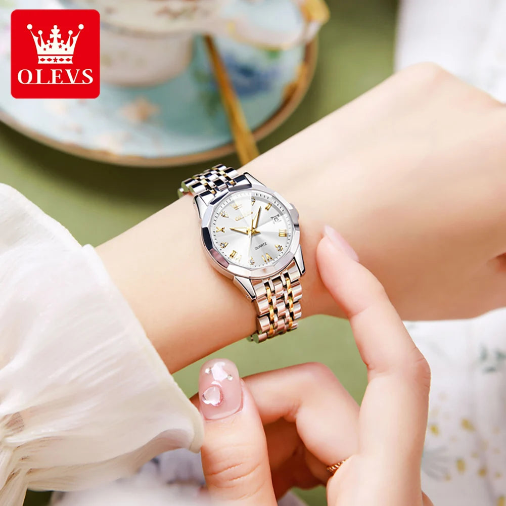 OLEVS 9931 Quartz Women's Watch Stainless Steel Dual Calendar Waterproof