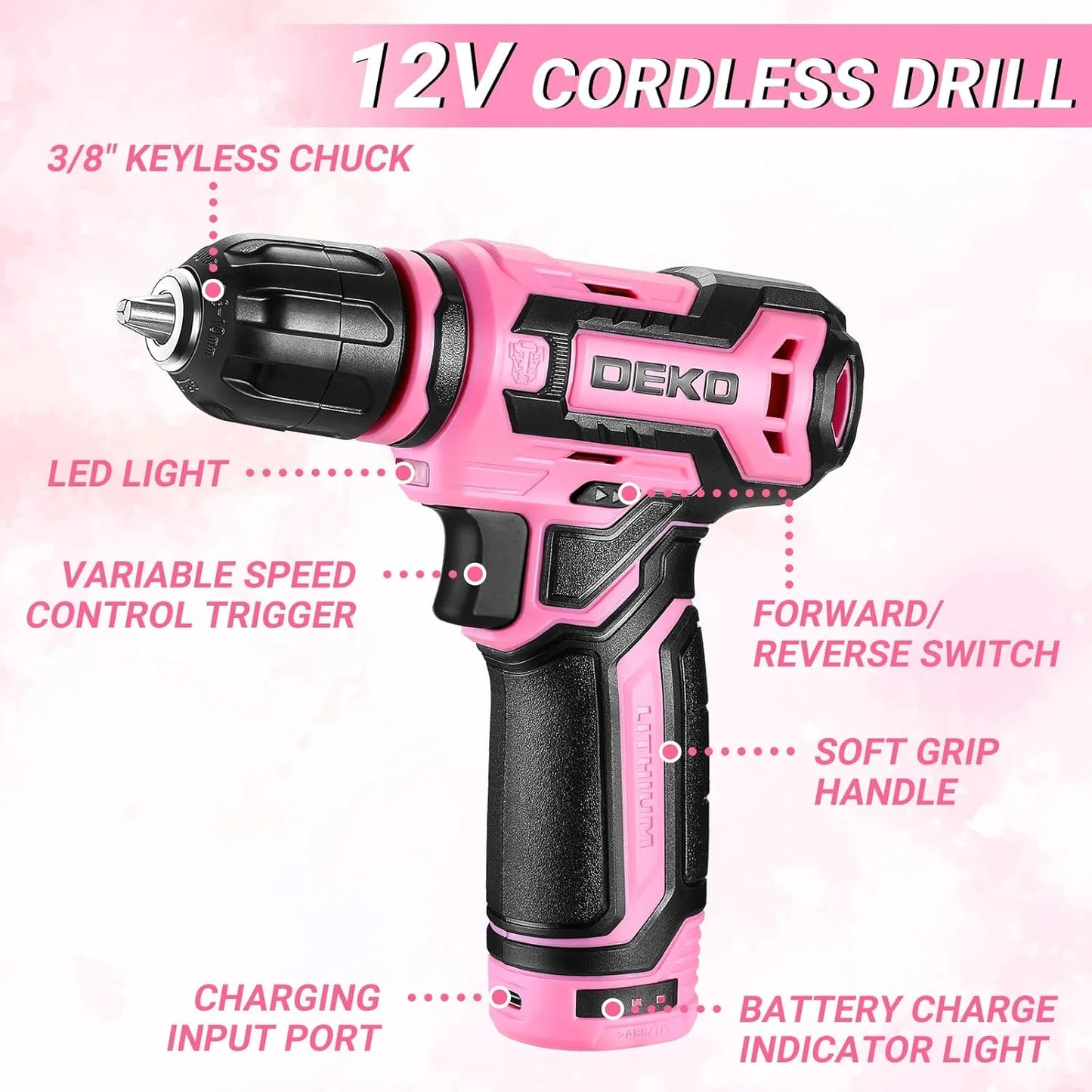 DEKO Home Mechanic Toolbox With 12V Cordless Drill And Organizer