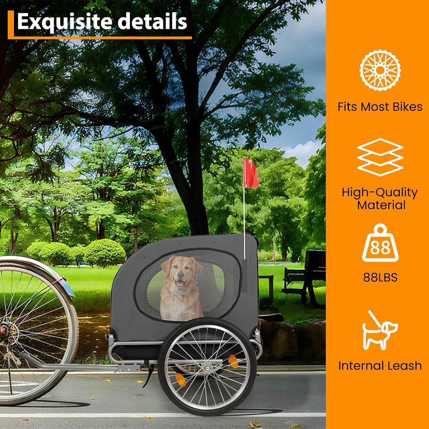 HiMISS Steel Dog Bike Trailer With Universal Coupler