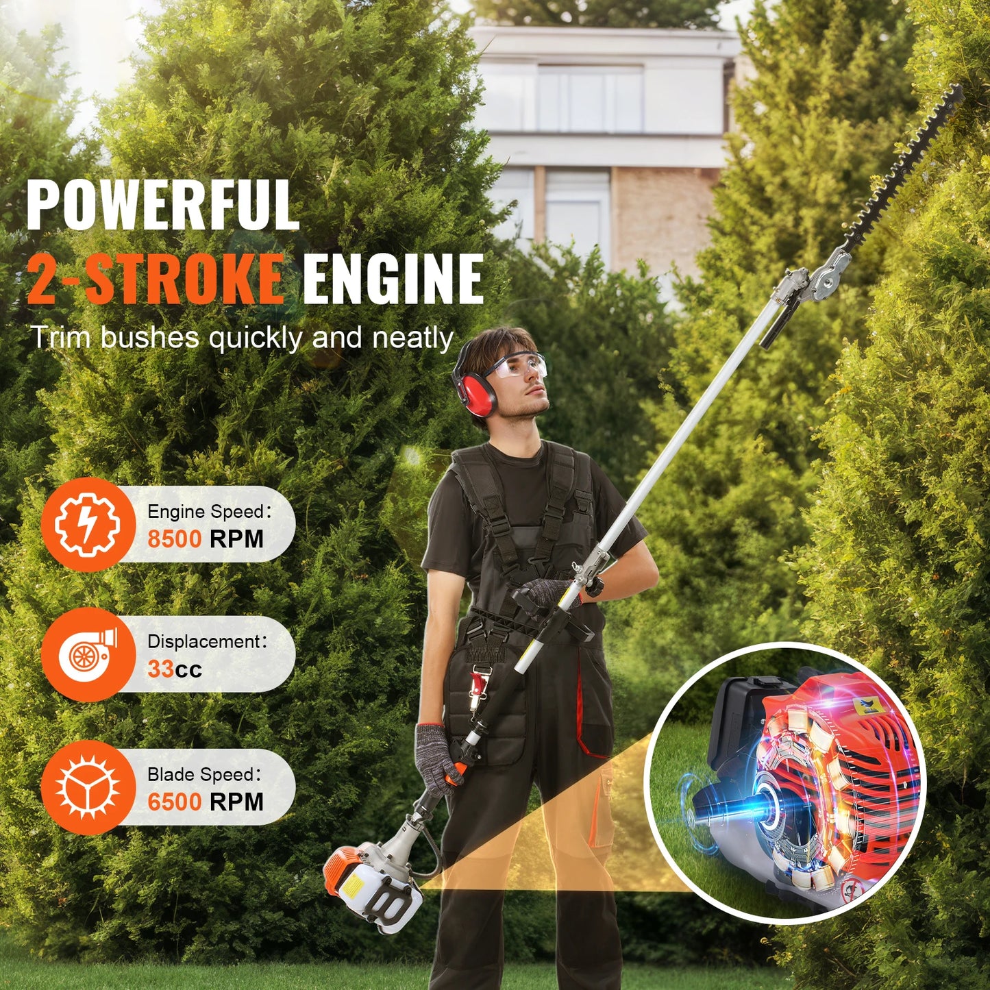 SucceBuy 33cc 6-In-1 Gas Garden Tool Set Hedge Trimmer