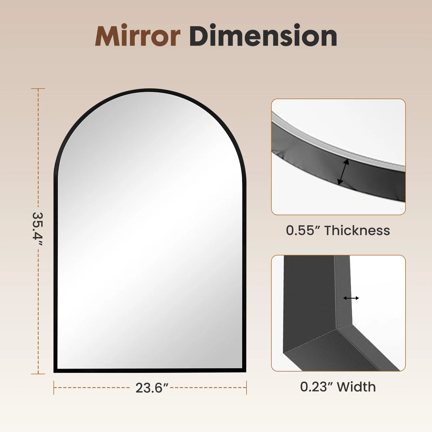 JHK Arched Metal Framed Bathroom Mirror