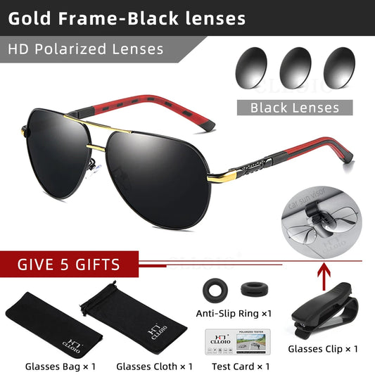 CLLOIO Men Aluminum Polarized Sunglasses Driving Glasses