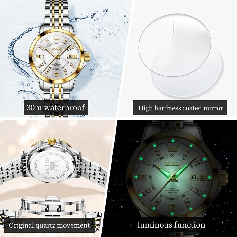 OLEVS 3620 Women Quartz Watch Luxury Diamond Calendar Waterproof