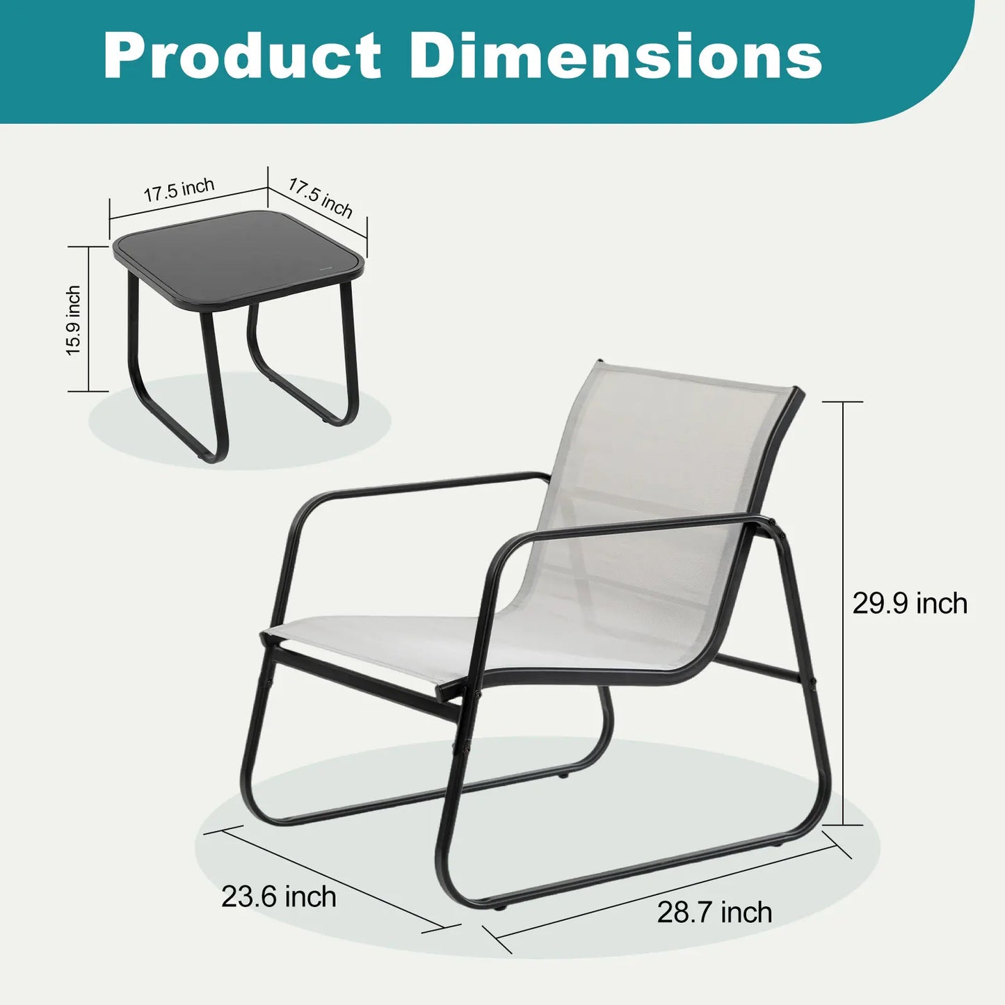 JHK 3 Piece Patio Furniture Set With Table Outdoor Metal Frame Garden